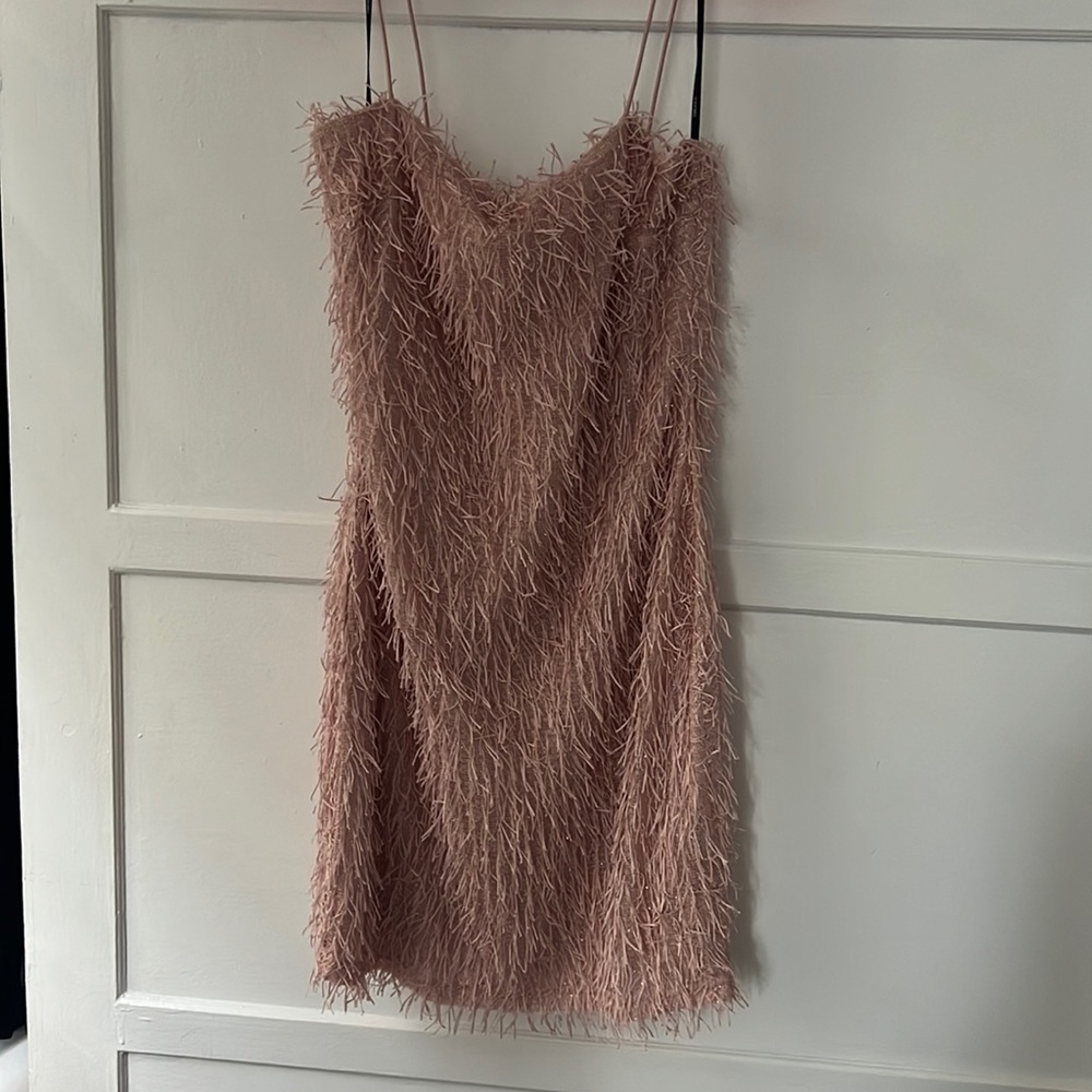 Forever 21 mini pink fringe dress. Size: Large. NWT.